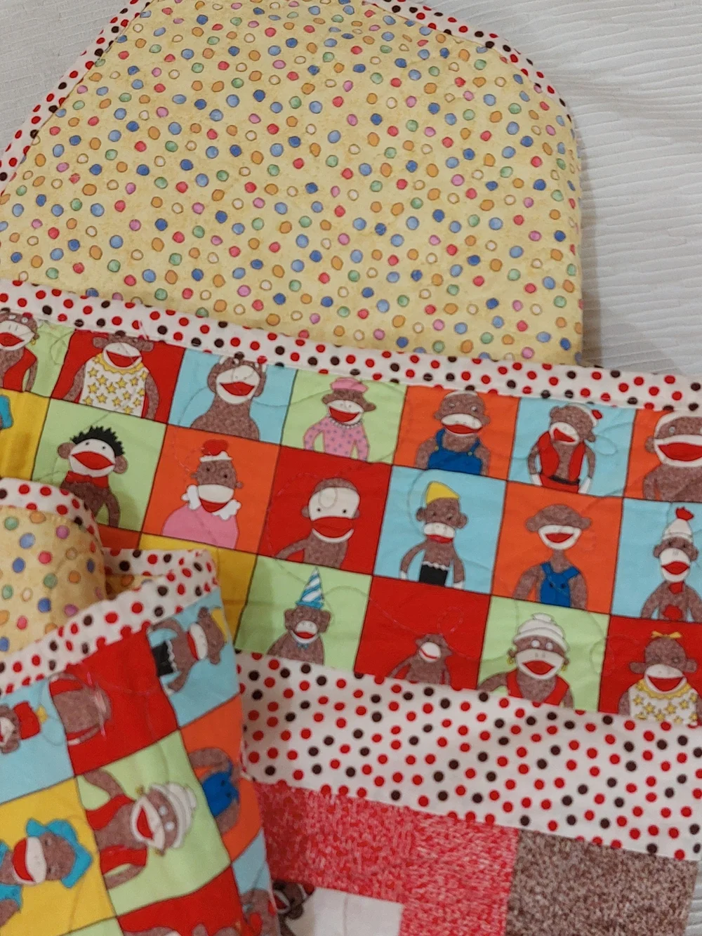 Sock Monkey Multicolor Patchwork Throw Blanket - Quilted Home Accent 49